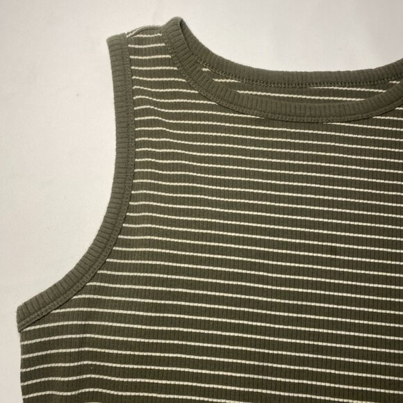 Nine West Essential Olive Stripe Ribbed Banded Fitted Tank Womens L Layering EUC - Picture 4 of 6
